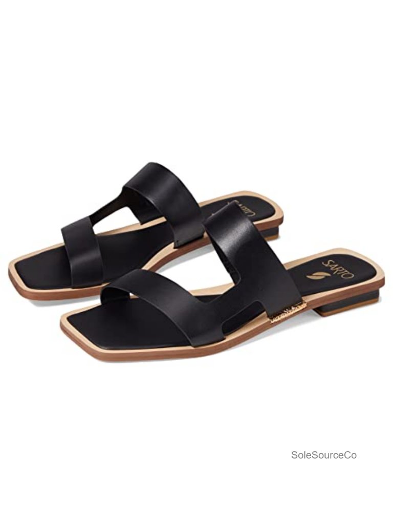 Leather Slide Sandals With Wrapped Heel